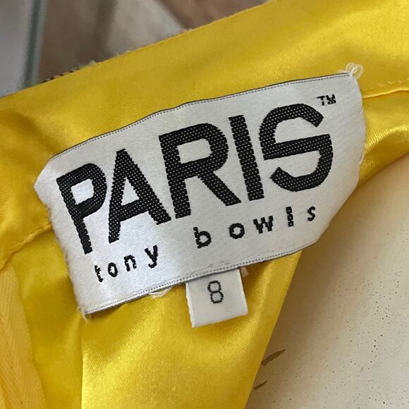 Paris Tony Bowls Yellow Floral Tiger Plunging Neck Sequin Silk Gown Dress Size 8 - Picture 11 of 14
